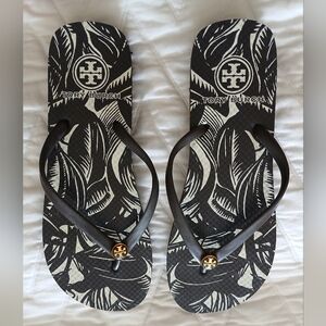 Nwot- Authentic Tory Burch Flip Flops Tropical Brown/ Cream,